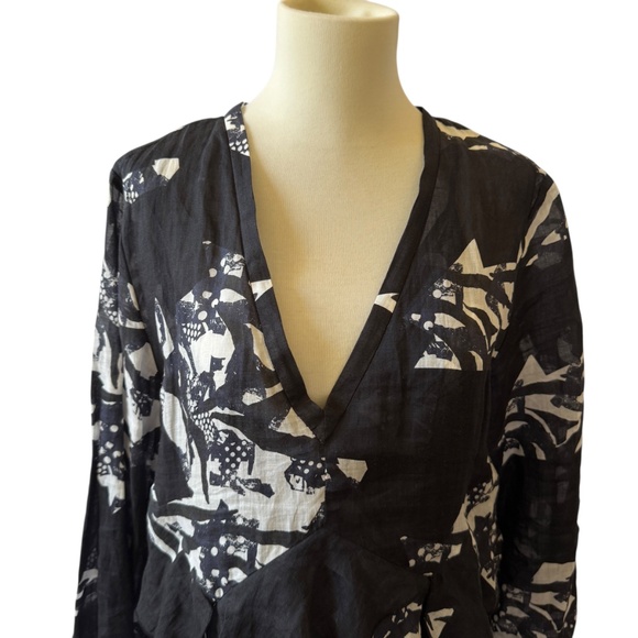 IRO PARIS ANDA PRINTED MINI DRESS RUFFLE WAIST LONG SLEEVE V NECK FEMININE 38-6 - Picture 3 of 11